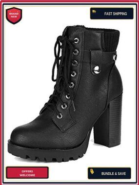 Lace Up Combat Ankle Boots High Chunky Heel Platform Vegan Leather Side Zipper